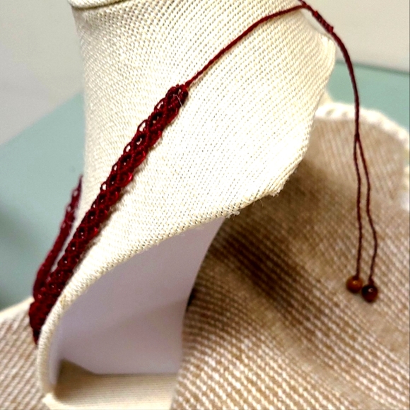 Handmade Macrame Jewelry Set, Maroon with Tiger's Eye Stone - Picture 12 of 12